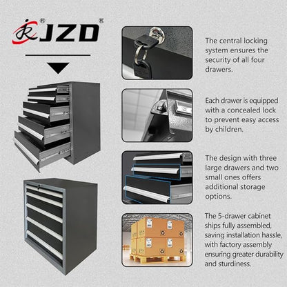 JZD Steel Garage Cabinet System, Tool Organization with Wooden Worktop, for Auto Repair Shop Basement Factory