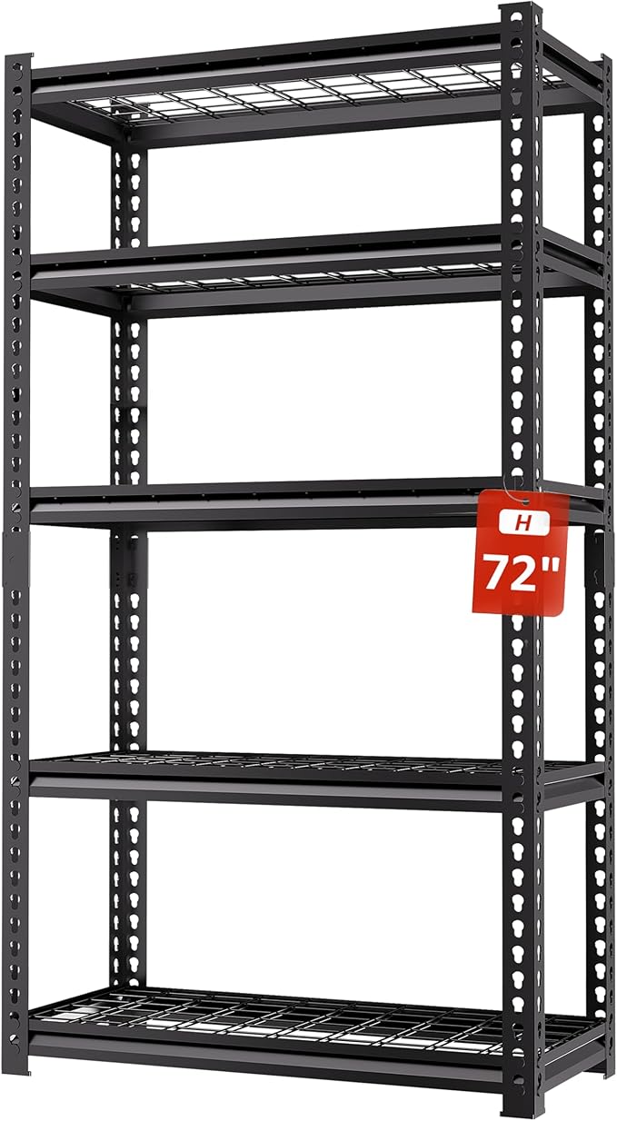 5 Tire Storage Shelving Heavy Duty Garage Shelves 2000LBS Load Bearing, Full Metal Shelving Units, Durable Construction, Adjustable Shelves, Easy Assembly, 36''W x 16''D x 72''H