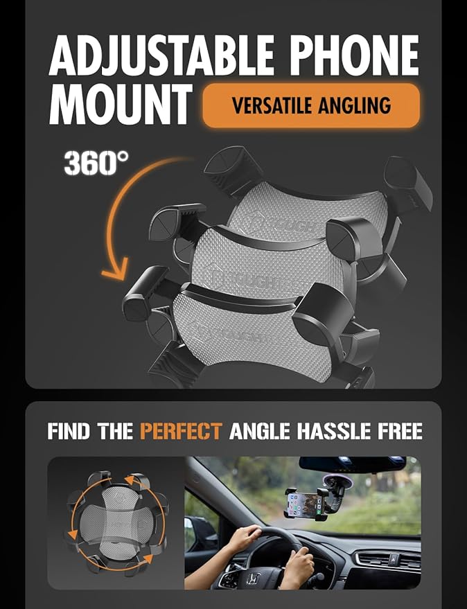 ToughTested Mammoth Windshield Mobile Mount, Double-Ribbed Gooseneck Arm, Expandable Claw Grip Holder with 360 Degree Rotation, Extra Large Suction Cup, Quick Release Button