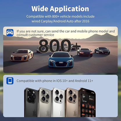 Leadtree 2 in 1 CarPlay Dongle,Convert Wired to Wireless,Wireless CarPlay Adapter&Wireless Android Auto Adapter, Connection Plug & Play Easy Setup Online Update,for Factory Wired Cars After 2016