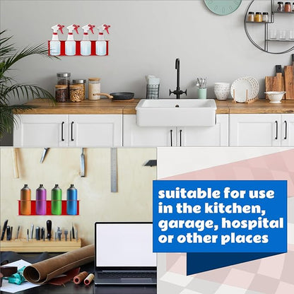 Therwen 2 Pcs All Purpose Steel Spray Bottle Holder Heavy Duty Can Holder Rack Organizer Easy Install Wall Mount Paint Spray Bottle Organizer Storage Rack for Garage Home Workspace(Red,4 Holes)