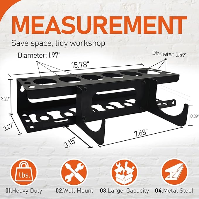 Siligun Caulking Gun Rack, Grease Gun Holder, Wall Mount Silicone Caulking Tools, Work Van Organizers And Storage Tube For Workshop Holds 6 Caulking Tubes And Caulking Nozzle (Black)