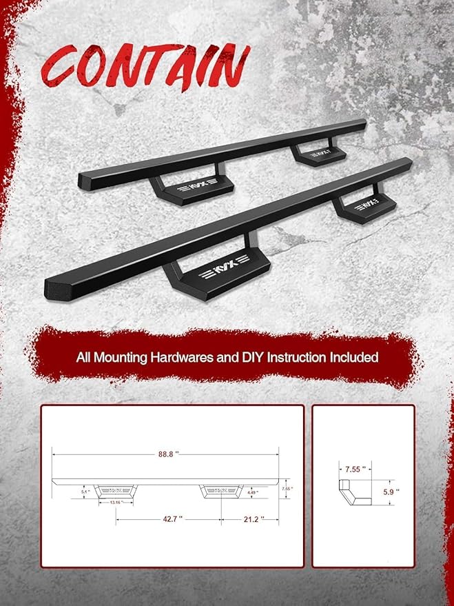 KYX Running Boards & Steps Nerf Bars Compatible with Ford F250 F350 Super Duty Crew Cab 1999-2016, A Pair 6 inch Car Door Side Steps Nerf Bars Truck Boards Step Rails-Dual Stairs
