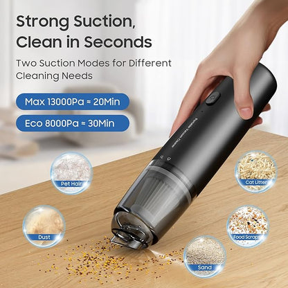 Handheld Vacuum Cordless, Car Vacuum Cleaner Portable with HEPA Filter, 2 Suction Modes, Mini Hand Held Vacuum Rechargeable for Car, Home, Pet Hair, Office, Desk, Keyboards (Black)