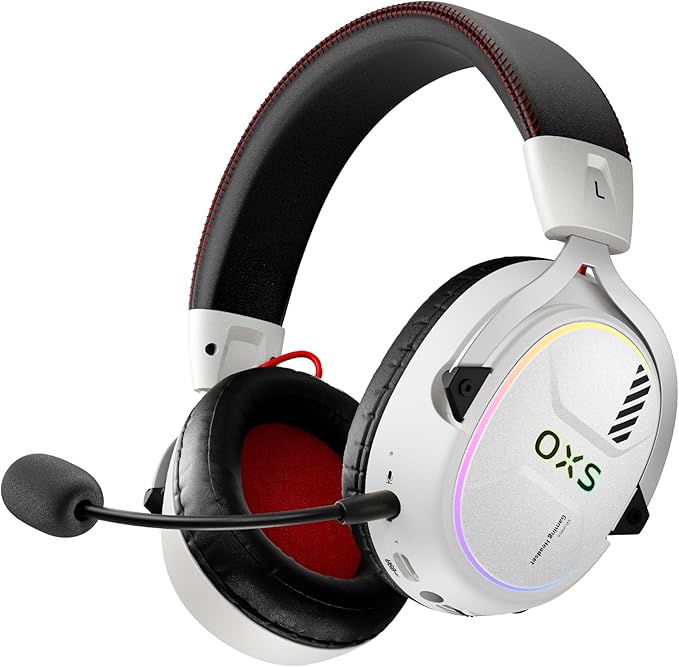 OXS Storm G2 Wireless Gaming Headsets, 7.1 Virtual Surround Sound, 3 EQ Modes, 2.4G Low Latency, 50mm Driver, 40H Playtime, RGB Light, Bluetooth 5.3, Compatible with PC, Console, Mobile, White