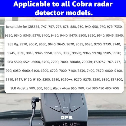 Radar Detector Power Cord 6.6ft for Cobra Rad480i 250 350 450 500g 950 Xrs9955 Spx955 Spx5500 Spx6655 Esd9275 Esd9110 Esd7570 Rad450 Xrs9845 Xrs9880 etc