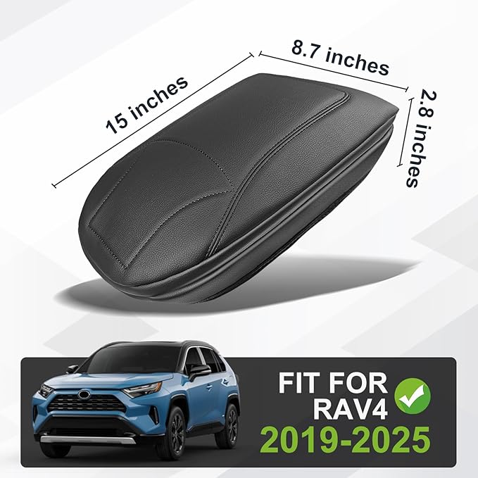 Muslogy Center Console Armrest Cover Compatible with Toyota RAV4 2019-2025 Comfort Armrest Pad Arm Rest Cushion Vegan Leather Protector 1-Inch Extra Thick