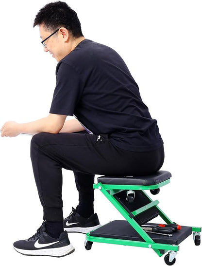Mechanic Creeper and Stool, 36" Z Creeper Seat, 2-in-1 Garage Tool, 300 lbs Capacity, Low Profile with 6 Wheels (Green)
