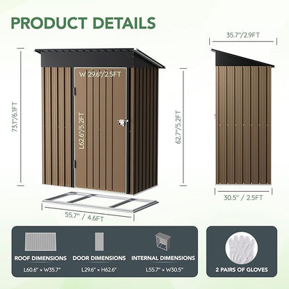 5X3FT Outdoor Steel Storage Shed with Lockable Doors, One Window,Ideal for Garden, Backyard, Patio Storage,Brown