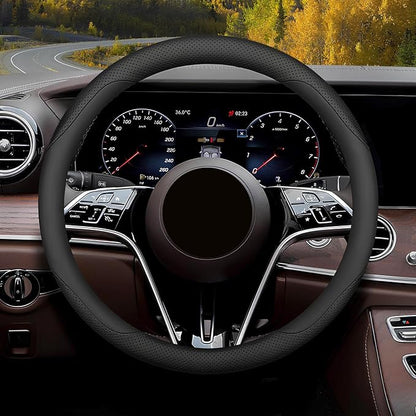 Steering Wheel Cover Standard Size Medium 14.5-15 inch, Breathable Microfiber Leather, Anti-Slip, Soft Grip, Universal Fit for Cars SUVs Trucks, Black