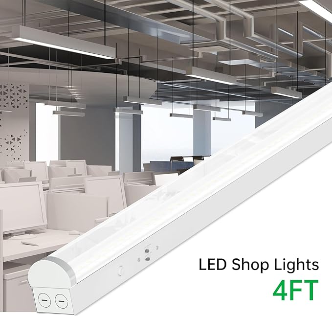 4FT LED Linear Strip Light Fixture, 4 Foot LED Shop Lights 40/32/24W 35/40/5000K CCT Selectable,Surface Mount and Hanging Ceiling Lighting Fixture for Garage, Warehouse, Workshop, Supermarket (4)