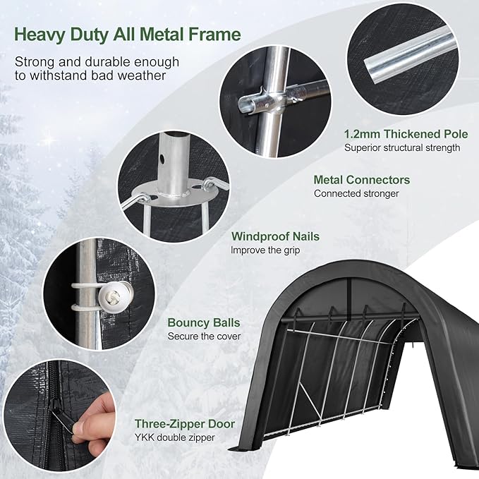 Portable Garage, Carport Canopy 12x20 FT Heavy Duty Car Port with Reinforced All-Steel Frame, Car Tent Garage with Zipper Doors for Outdoor Waterproof and UV Resistant Anti-Snow All Covered Carports