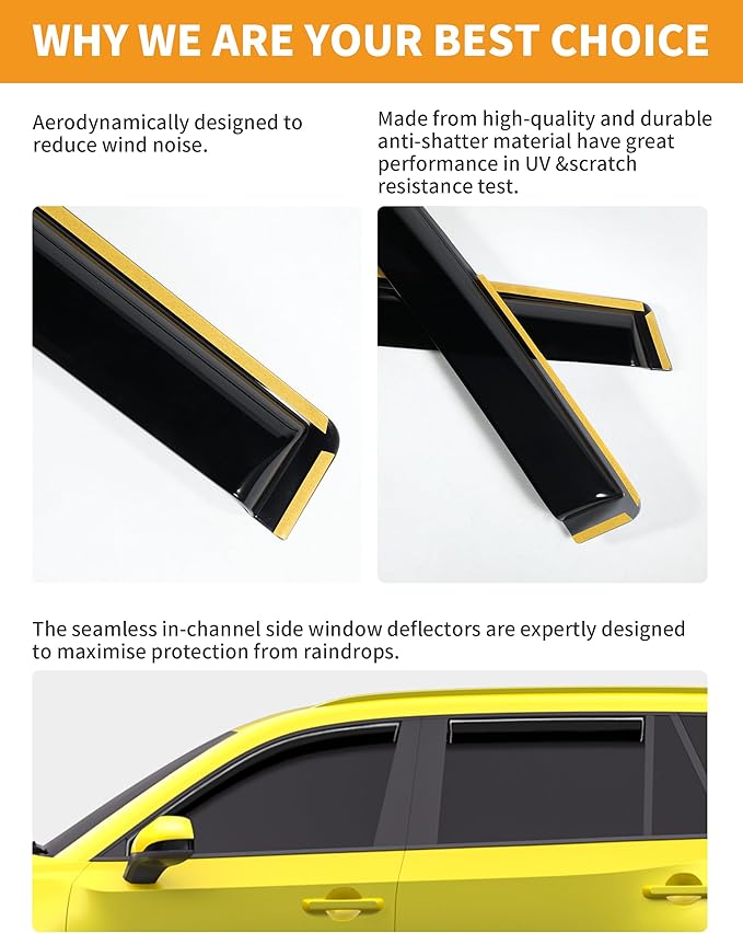in-Channel Window Rain Guards Fit for Toyota Grand Highlander 2024 2025 Extra Durable Window Deflectors Vent Visors Shades Car Accessories Visors Rain Guards -4 pcs