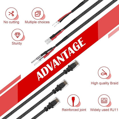 14" Upgraded Mirror Plug Wire Tap Radar Detector Hardwire Power Cord Kit for Escort Valentine One Uniden Beltronics, Mount RJ11 with Braided Set of 3