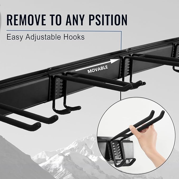Wall Mount Tool Storage Rack, Heavy Duty Garage Storage Tool Organizer, Garden Tool Wall Hooks and Hangers, Hold Up to 350lbs Black