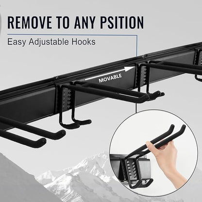 Wall Mount Tool Storage Rack, Heavy Duty Garage Storage Tool Organizer, Garden Tool Wall Hooks and Hangers, Hold Up to 350lbs Black