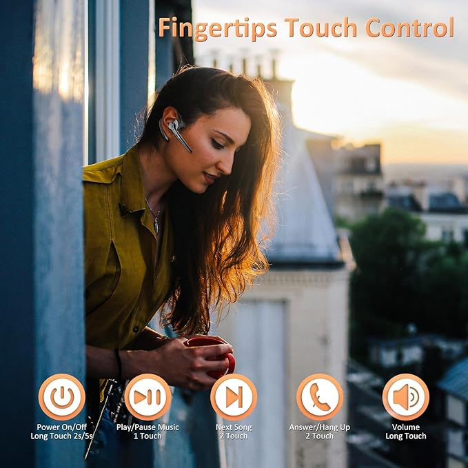 Wireless Bluetooth Headset with AI Noise Cancelling, 30Hrs Talk Time & Ultra Comfort - Hands-Free Earphones for Truck Drivers, Office, Home (V5.3)