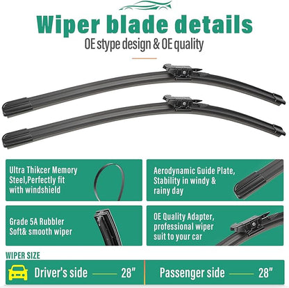 28" 28" 15" Windshield Wiper Blades Replacement for Ford Edge 2015 2016 2017 2018 2019 2020 2021 2022 2023 2024 Premium All Weather Front Rear Wipers Set - OEM Quality (Pack of 3)