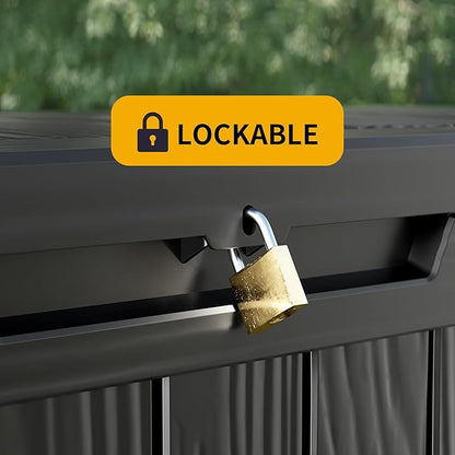 180 Gallon Resin Deck Box, Waterproof Outdoor Storage Bin for Patio Furniture, Pool Accessories, and Garden Tools, Lockable & UV-Resistant, Black