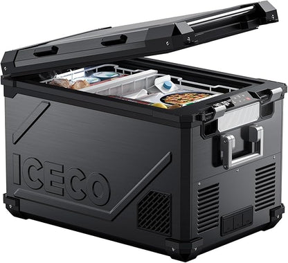 ICECO APL55 Dual Zone Portable Refrigerator Freezer Bluetooth Controlled, 55 Liter 12v refrigerator with SECOP Compressor, DC 12/24V, AC 110-240V, for Truck, Car and Home, -4℉~68℉ (Black)