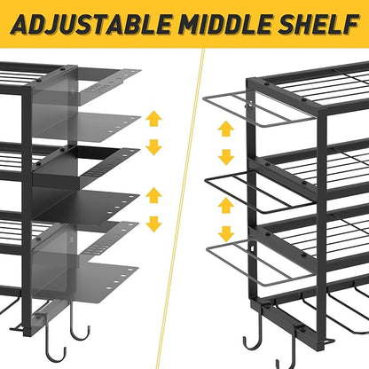 Large Power Tool Organizer Wall Mount for Fathers Dad, 4 Layers Heavy Duty Metal Garage Organization Loads 360lbs with 8 Cordless Drill Holder, Power Tool Shelf for Garage Workshop, Utility Racks