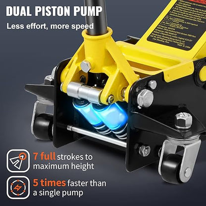VEVOR 2.5 Ton Low Profile, Heavy-Duty Steel Racing Floor Jack with Dual Pistons Quick Lift Pump, Lifting Range 3.64"-19.49"