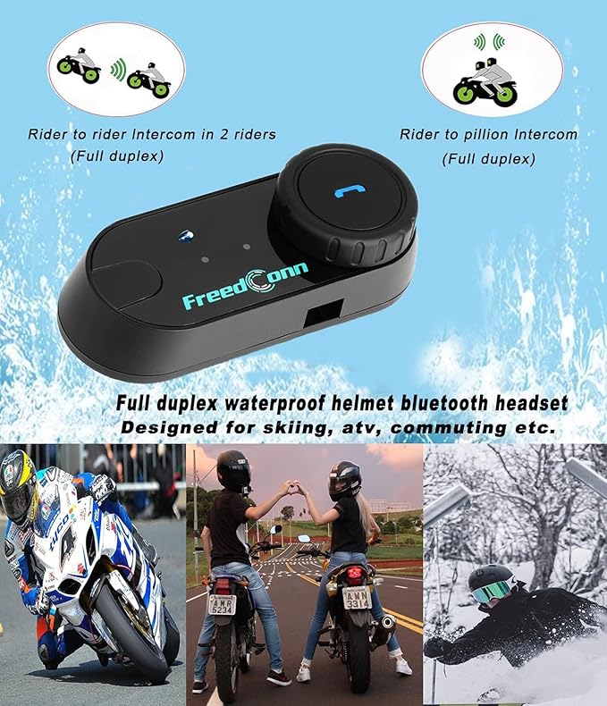 FreedConn Motorcycle Helmet Bluetooth Headset,TCOM VB with Music Sharing 2-Riders 800M Universal Intercom Communication Systems,Waterproof Motobike Interphone/FM/Siri/BT5.0/2 in 1 Mic for All Helmets