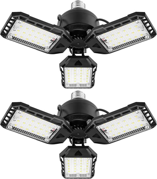 LED Garage Lights - 1 Pack, 80W, 8000LM 6500K Shop Light with 3 Deformable Panels, Basement Barn Light, E26/E27 for Shop, Warehouse, Basement