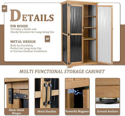 Outdoor Storage Cabinet Waterproof with Shelves, Outside Cabinets Weatherproof, Patio Backyard Pool Garden Garage Storage Cabinet Storage Shed Tool Organizer