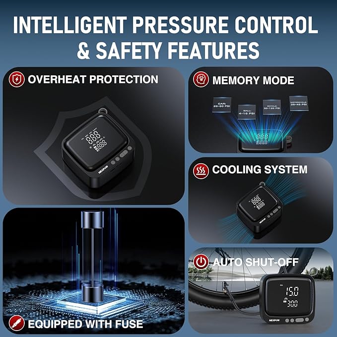 NEXPOW Tire Inflator Portable Air Compressor, 180 PSI Cordless Air Pump for Car Tires with Digital Pressure Gauge & Auto Shut-Off, Air Compressor Portable for Car, Motorcycle, Bicycle, Ball, Gray