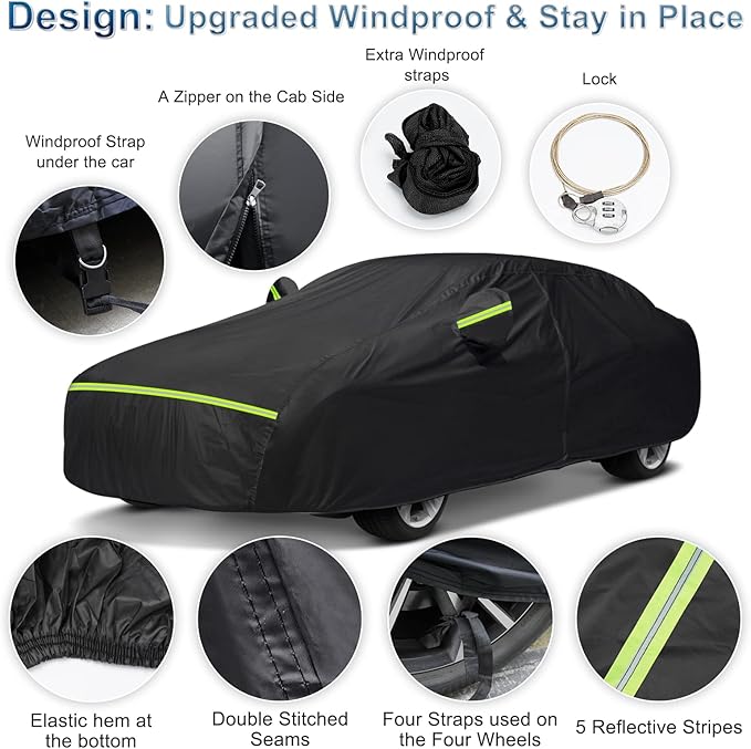 for Mercedes Benz S Car Cover Waterproof All Weather Heavy Duty Protection Outdoor Full Car Covers Windproof with Driver Side Zipper Custom Fit for Mercedes Benz S-Class 2006-2025