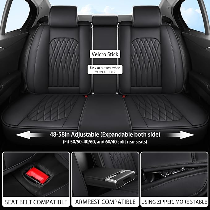 WELLDO Car Seat Covers Full Set, Leather Seat Covers for Cars, Car Seat Protector Waterproof, Non-Slip Car Interior Covers Full Set Universal Automotive Seat Covers for Most Cars SUVs, Black