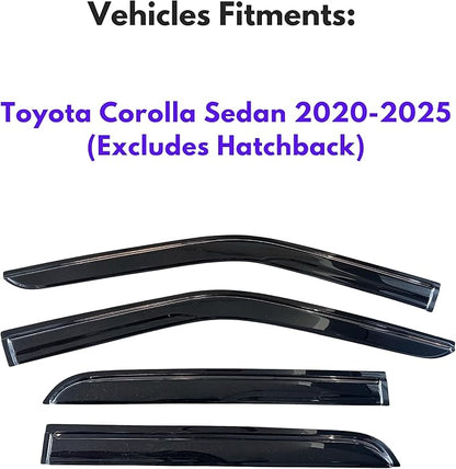 KPY Window Visor Compatible with Toyota Corolla Sedan 2020-2025 (Sedan Only), 4PC Rain Guard Side Window Vent Deflectors Tape-On Mugen Style, 2020 2021 2022 2023 2024 2025