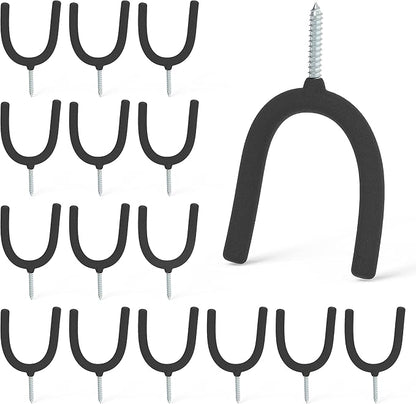 HUHOLE Screw in U Hook, Black, 16PC, Shovel Holder Wall Mount, U Hooks for Hanging Garden Tools