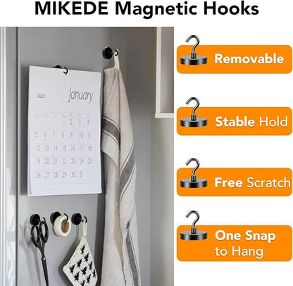 MIKEDE Magnetic Hooks Heavy Duty, 150LB+ Strong Black Magnets Hooks for Refrigerator, Rare Earth Neodymium Hooks with Epoxy Coating, Cruise Magnets with Hook for Hanging, Garage - 6 Pack