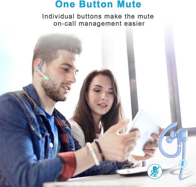Bluetooth Headset, Wireless Bluetooth Earpiece with 500mAh Charging Case 72 Hours Talking Time Built-in Microphone for iOS Android Cell Phone, V5.1Hand-Free Headphones for Trucker-SkyBlue