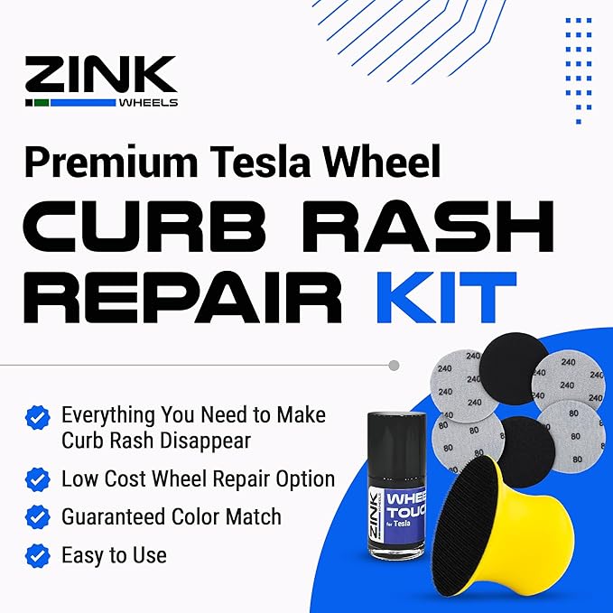 Premium Tesla Wheel Curb Rash Repair Kit for Model Y 19-inch Black Crossflow Rims - DIY Kit with Color-matched Touch Up Paint - Made in USA