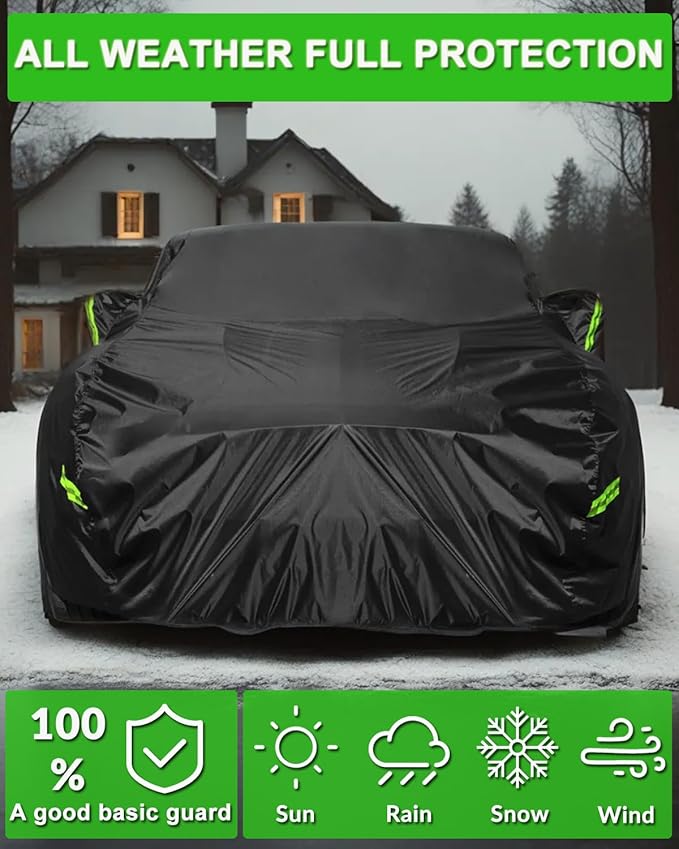 Car Cover Custom Fit for Ford Mustang 2005-2025, Waterproof All Weather GT Cover Outdoor Dustproof Shelby Coupe Cover with Door Zipper Black