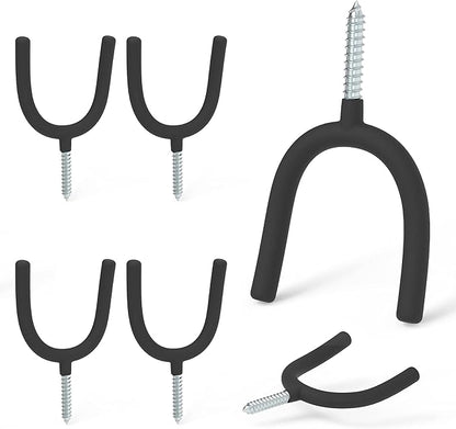 HUHOLE Screw in U Hook, Black Heavy Duty, 6PC, Shovel Holder Wall Mount, U Hooks for Hanging Garden Tools