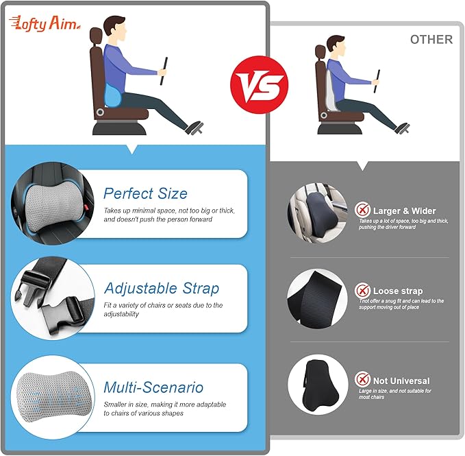 Lumbar Support Pillow for Car, Memory Foam Lumbar Pillow for Lower Back Pain Relief - Back Cushion for Driving, Chair Support for Car-Office Chair, Wheelchair - Mesh Gray