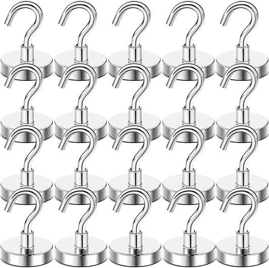 DIYMAG Magnetic Hooks, 80 LB Heavy Duty Strong Magnet with Hook, Rare Earth Neodymium Magnets for Hanging, Magnetics Hanger for Curtain, Home, Kitchen, Workplace, 20 Packs