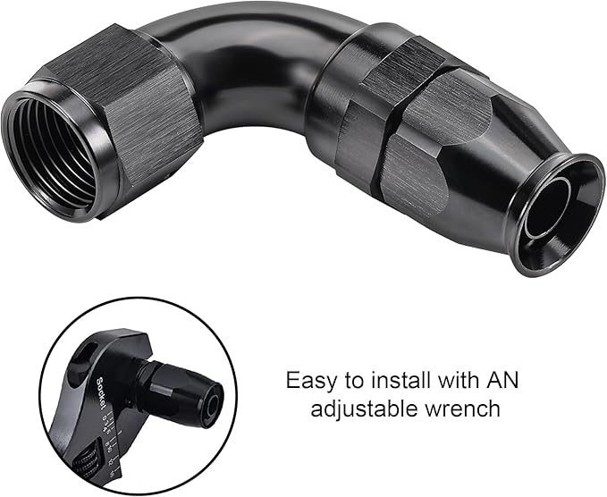 EVIL ENERGY 6AN 90 Degree PTFE One Piece Full Flow End Hose Fitting Aluminum Black