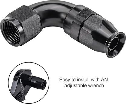 EVIL ENERGY 6AN 90 Degree PTFE One Piece Full Flow End Hose Fitting Aluminum Black