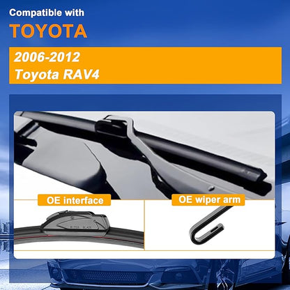 Windshield Wiper Blade Set Replacement for Toyota Rav4 2006-2012 Original Equipment Replacement Front Wiper Blades-24"/17"/12" (Set of 3) U/J Hook