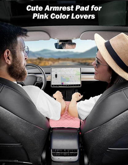 JOYTUTUS Pink Center Console Cover with Storage Bag for SUV Sedan, PU Leather Arm Rest Pad Middle Console Protector, ‎12.6" x 7.8" x 2.16"
