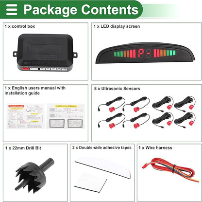 Motoforti Universal Car Auto Vehicle Reverse Backup Radar System Reverse Parking Sensors Alarm Buzzer Reminder Distance Detection Red 8 Parking Sensors