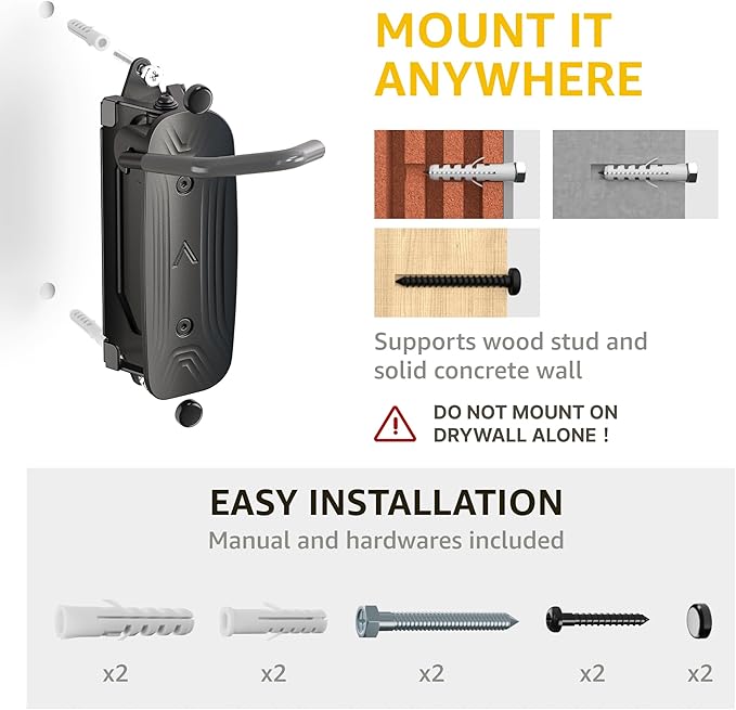 monTEK Swivel Bike Wall Mount – 2 Pack Garage Bike Hanger & Space-Saving Vertical Bike Rack for Garage & Apartment, Sturdy Bike Storage Hook Holds 66 lbs, Easy Installation & Scratch-Proof Design