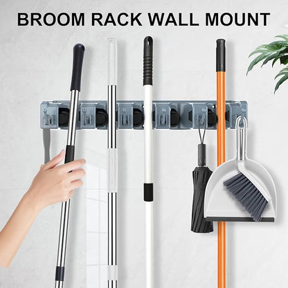 nacena Broom Holder Wall Mount, 2 Packs grey Wall Hanging Garden Tool & Utility Closet Organizer Mop & Broom Hook Wall Mounted Heavy Duty Broom and Mop Organizer Wall Hanging for Bathroom, garage