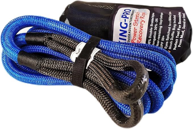 KING-PRO Kinetic Recovery Rope 3/4“x30' Towing Rope 20,000lbs Breaking Strength 100% Nylon Made Heavy Duty Offroad Snatch Strap 30% Elasticity for Full-Size Truck Large SUVs Offroad Vehicels (Blue)