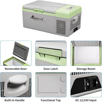 Alpicool Y16T Portable Fridge 12 Volt Car Refrigerator 16 Quart Freezer for Fishing, Camping, RV, Truck, Boat-12/24V DC